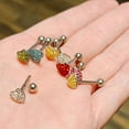 thumbnail image 3 of Surgical Steel Tongue Ring Barbell 14 Gauge 5/8" Epoxy Paved Gem Heart, 3 of 8