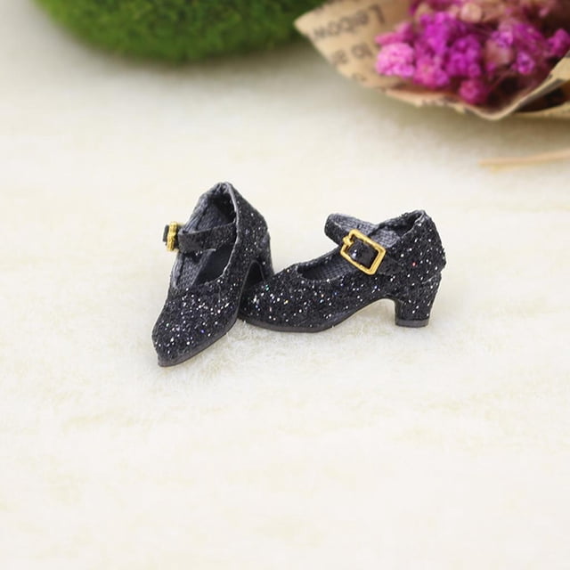 Estantes de Etiqueta CUTICAT de Exhibición de Mercancía Negro Zapatos de Muñeca con Correa de Tobillo