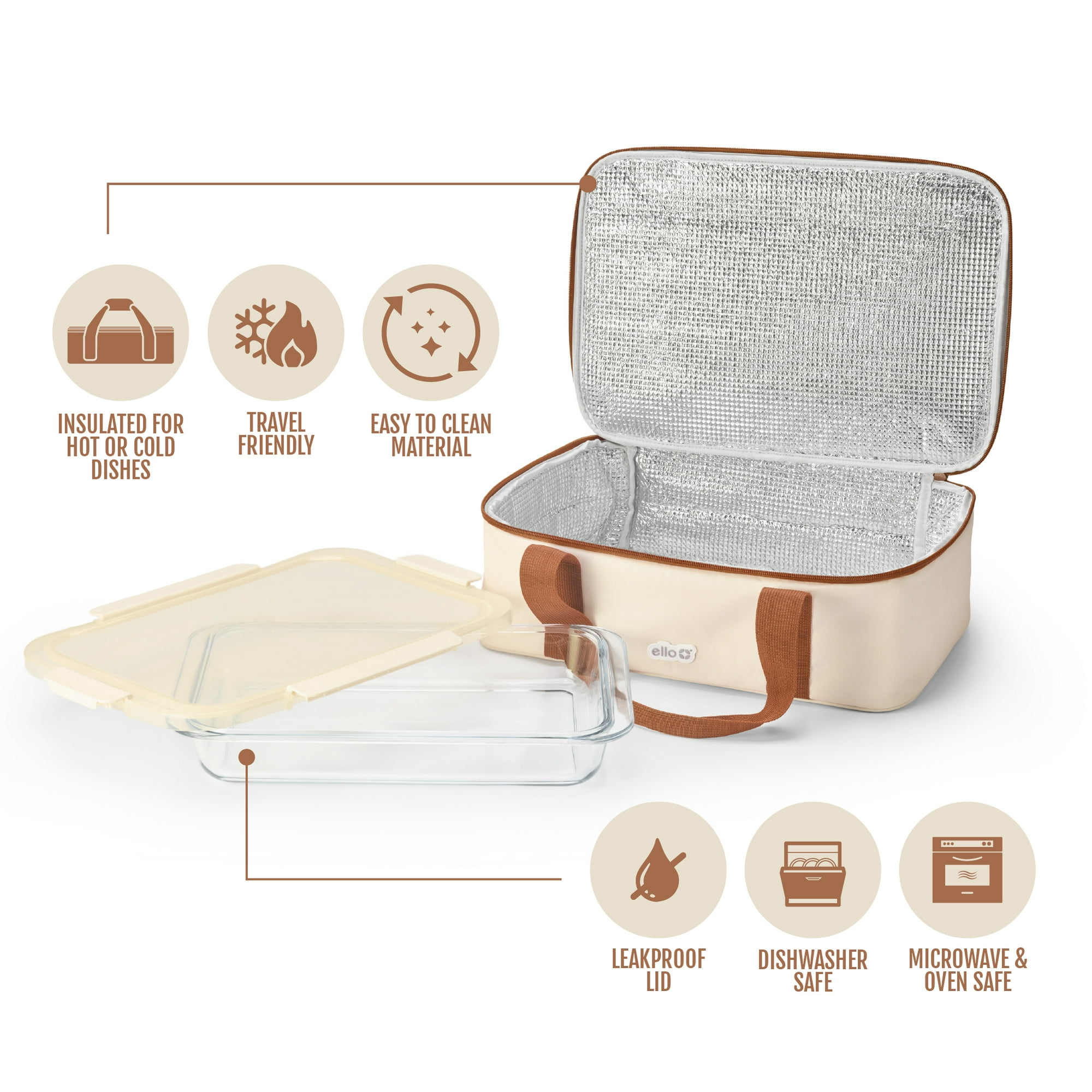 Ello Color Lock 9X13 Glass Baker with Carrier, Cream
