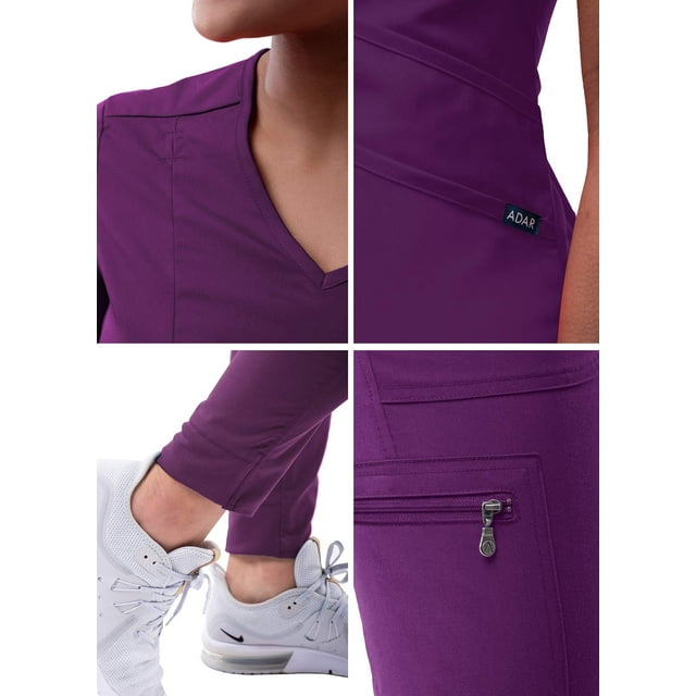 Adar Pro Modern Athletic Scrub Set For Women - Modern V-Neck Scrub Top & Yoga Jogger Scrub Pants