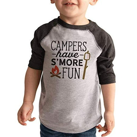 

7 ate 9 Apparel Kid s Funny Smore Camping Grey Raglan