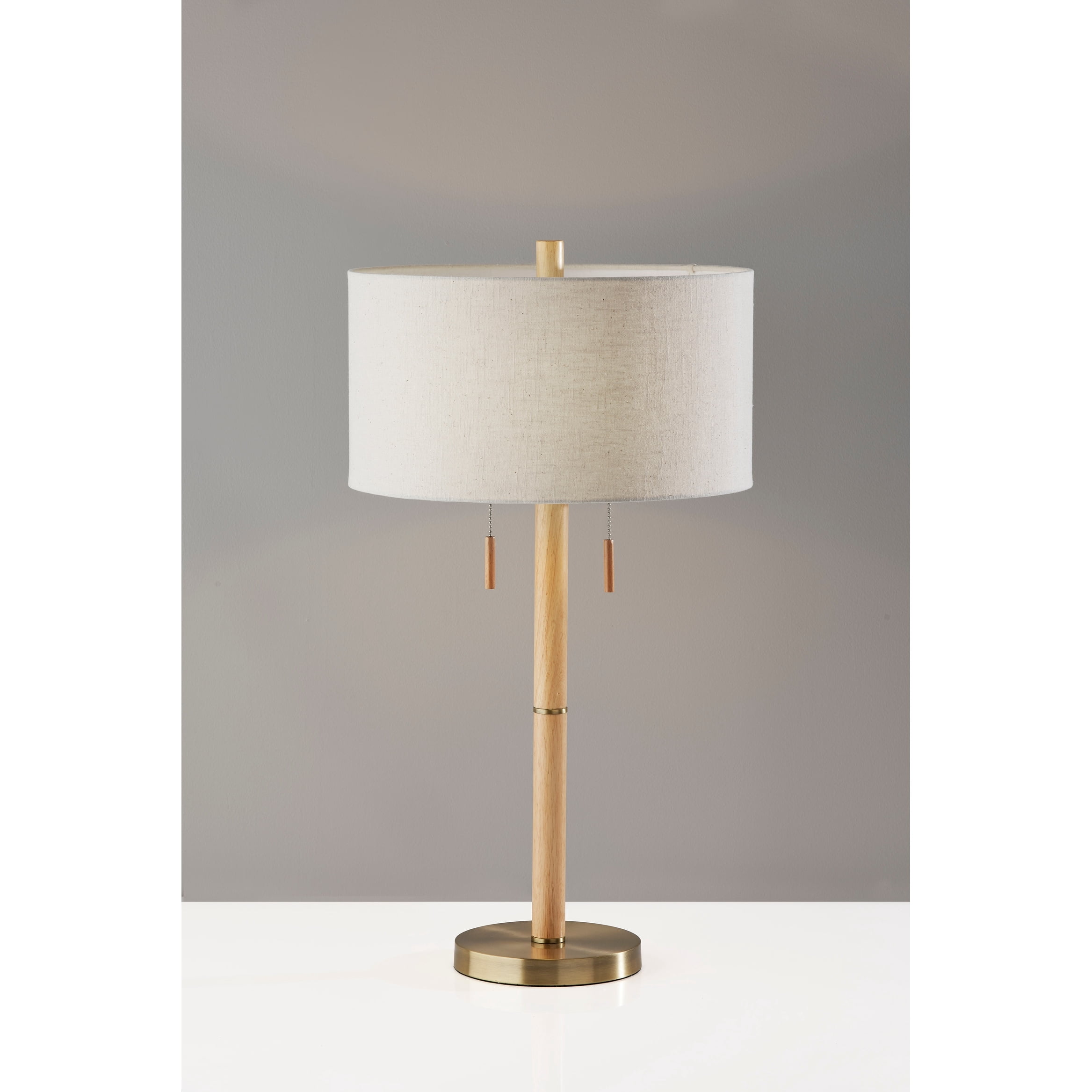 Adesso Madeline Table Lamp, Walnut RubberWood Base & Brushed Steel, Wood Base, White Textured Fabric Shade