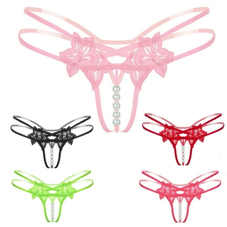 

HEVIRGO Sexy G-String Floral Lace Strap Thong Imitation Pearl Women Honeymoon Underwear