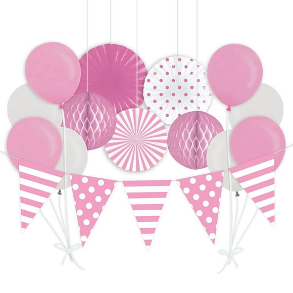 Kit de décoration en papier d’aluminium rose pastel et or, 14 ct • Kit de décoration de 14 pièces