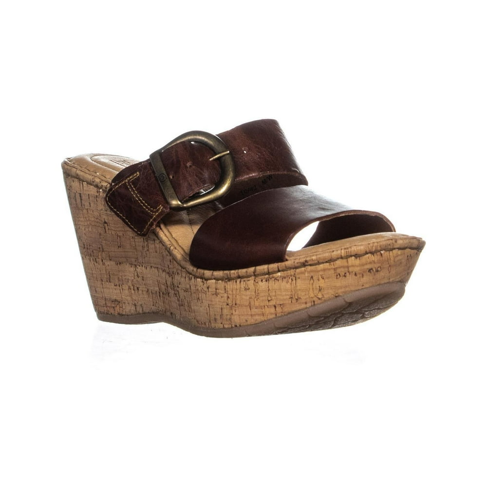 Born Womens Born Emmy Band Large Buckle Strap Wedge Platform Sandals