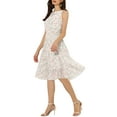 thumbnail image 4 of INSPIRE CHIC Women's Dress Summer Floral A-Line Knee Length Sleeveless Pleated Midi Dress L White, 4 of 6