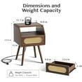 thumbnail image 2 of Nightstands Set of 2,Mid Century Modern Nightstand with Charging Station,Rattan Side Table with Drawer,Boho End Table with Storage,Wood Bedside Tables for Bedroom,Walnut, 2 of 7