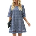 thumbnail image 4 of Women's Casual Mesh Panel Tunic Dress 3/4 Flowy Sleeve Dress Leopard Print Size M, 4 of 8