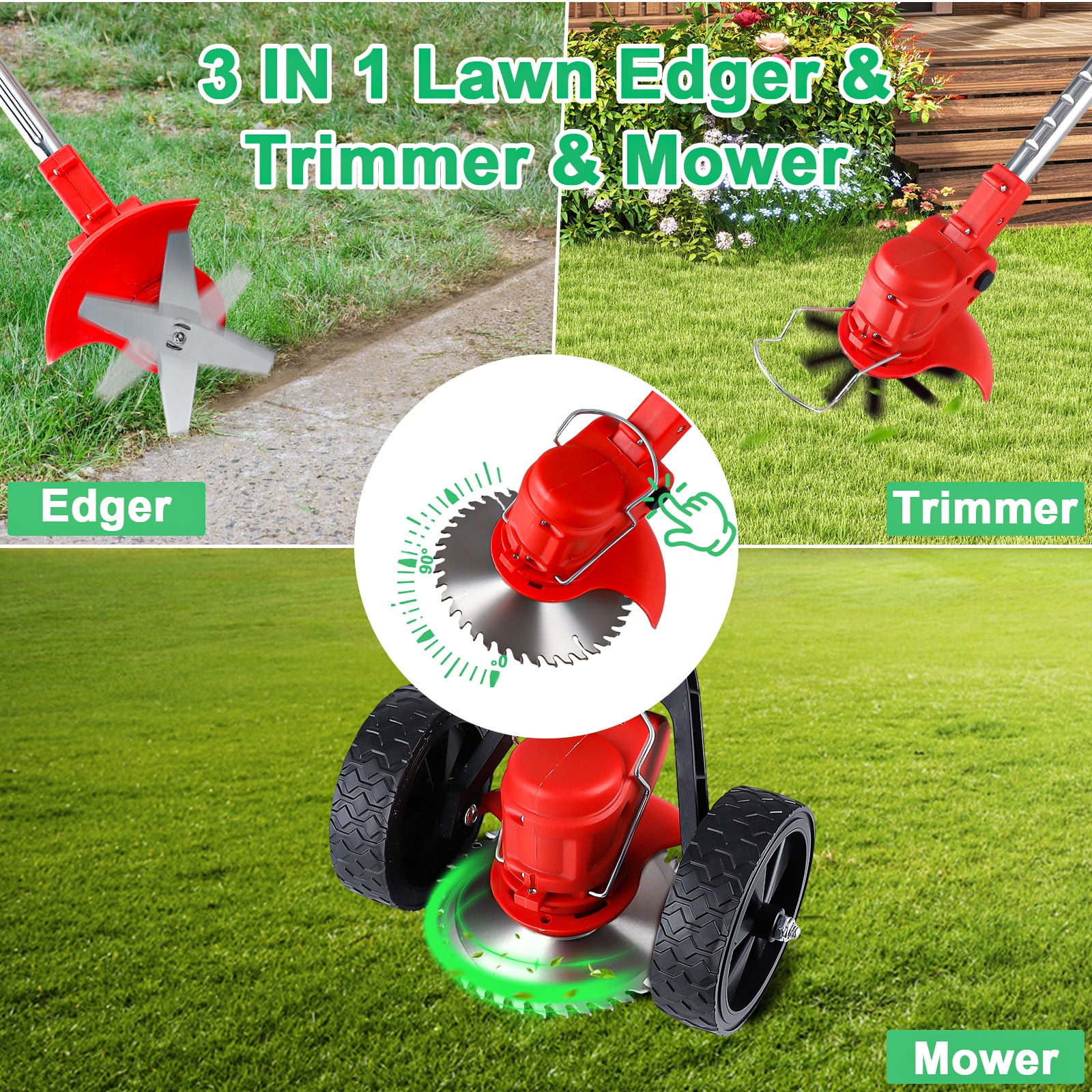 FOUKUS Cordless Weed Wacker Battery Powered - 800W Electric Grass Trimmer Edger Mower with Wheels - Lightweight Brush Cutter Tool for Lawn Care, Women & Elderly