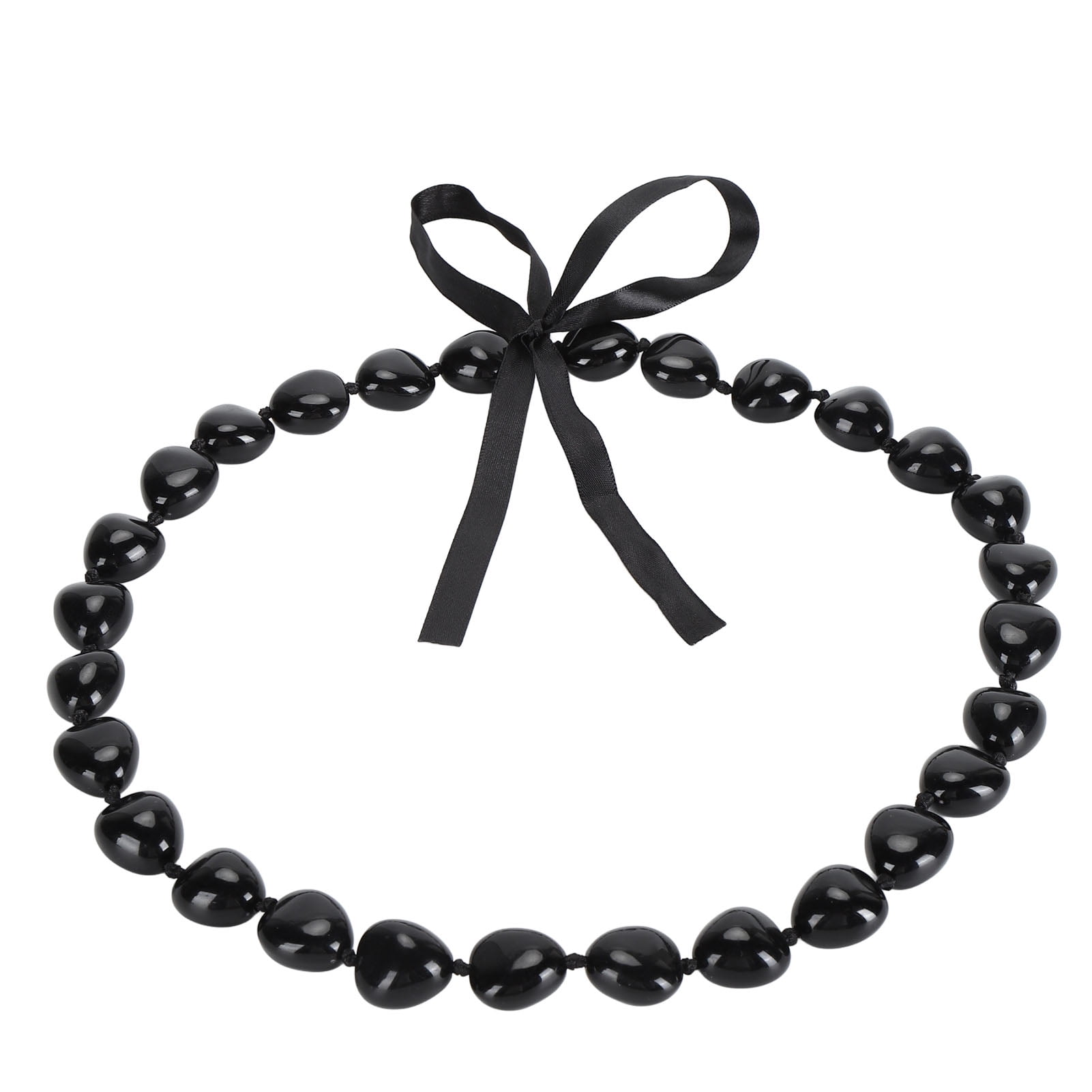 NFTIGB Resin Nut Necklace Good Luck Symbol Kukui Nut Lei Necklace with Ribbon Bow for Graduation Gift Black 29.9 inches / 76 cm