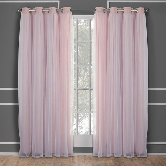 CAILDANL Double Layer Indoor Curtains, Sheer and Room Darkening Blackout, Grommet Top, Energy Efficient, 2-Pack Set, 52"x84", Rose Blush