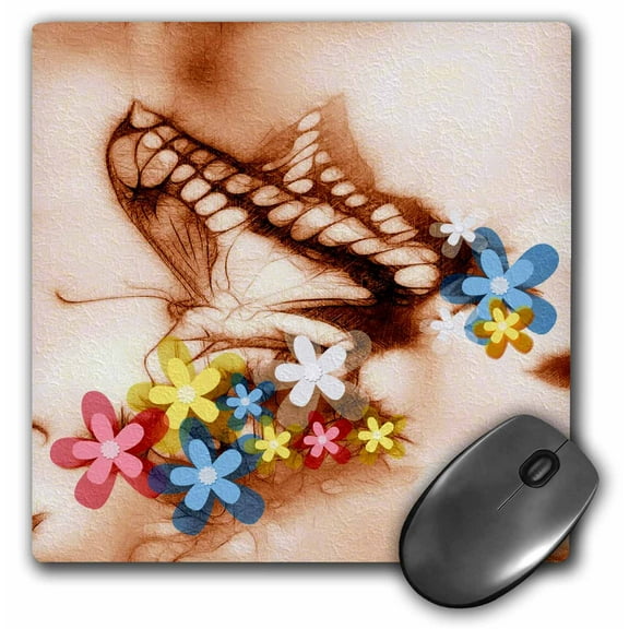 3dRose, Butterfly flowers sandstone, MousePad