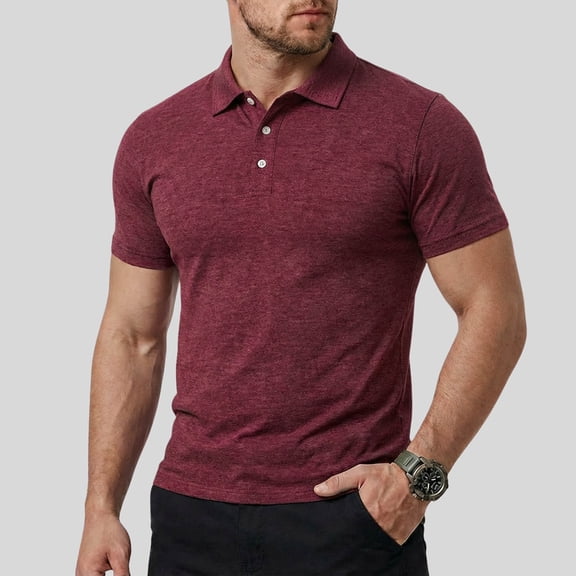 DJDLJWCJ Mens Polo Shirts Short Sleeve Button Solid Muscle Tee Shirt Outdoor Casual Breathable T Shirt Wine M