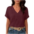 thumbnail image 2 of Stamzod Women's Tops, Tees & Blouses Summer V-Neck Short Sleeve Shirts Dressy Work Blouse Business Casual Outfits Wine XL, 2 of 8