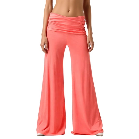 2026 Coral Fold Over Yoga Pants, On-Trend Solid Wide Leg Loose Fit Lounge Pants with Ruched Waist, for Yoga Sports Everyday