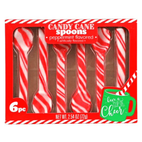 Candy Cane Spoons Peppermint Flavored Party Favor Treats for Hot Chocolate Coffee 6 Count 2.54 oz each