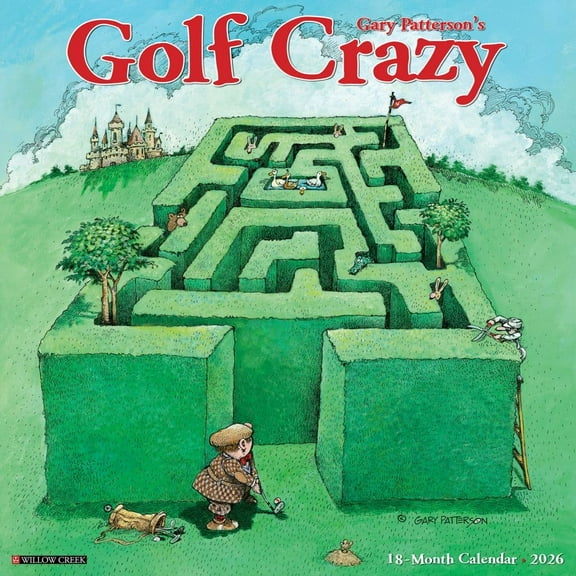 Willow Creek Press, Golf Crazy by Gary Patterson 2026 Wall Calendar, 12'' X 12'', Daily Calendar with Stapled Binding