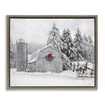 Stupell Industries Snowy Barn & Horses Holiday Painting Brown Floater Framed Canvas Art Prints Wall Art, 21 x 17