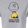 thumbnail image 3 of Peanuts - Smile More Worry Less - Juniors Cropped Cotton Blend T-Shirt, 3 of 6