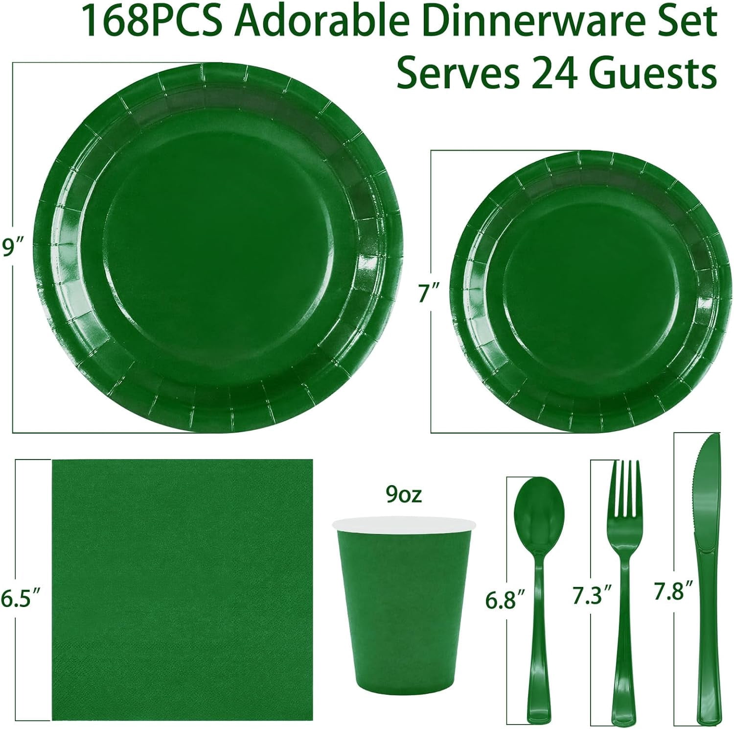 Green Paper Plates Party Supplies,Green Plate Disposable Dinnerware Sets,168pcs Plates and Napkins Party Supplies for St. Patrick's Mardi Gras Birthday Decorations Serve 24
