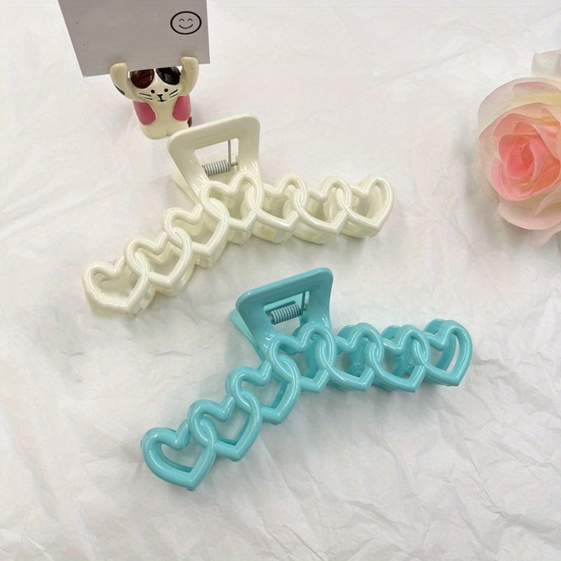 2Pcs Sweet French Style Hair Clips Women Plastic Heart-shaped Hairpin Candy Color Large Grab Cawl Clips Girls Hair Accessories