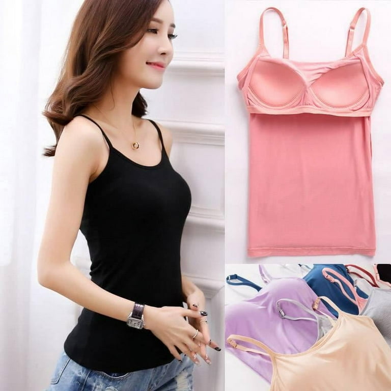 female Padded Bra Tank Top Women Spaghetti Cami Top Vests Female Camisole  With Built In Bra 