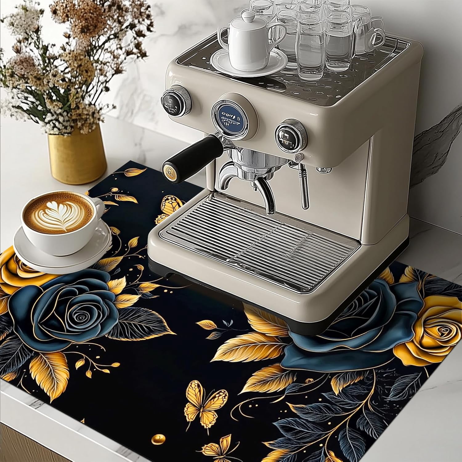 Flowers Stove Top Cover for Electric Pad 28 x 20 inches Flora Patterns Kitchen Decorations Stovetop Covers Protection Pad for Dishes Sinks Pads Coffee Machine