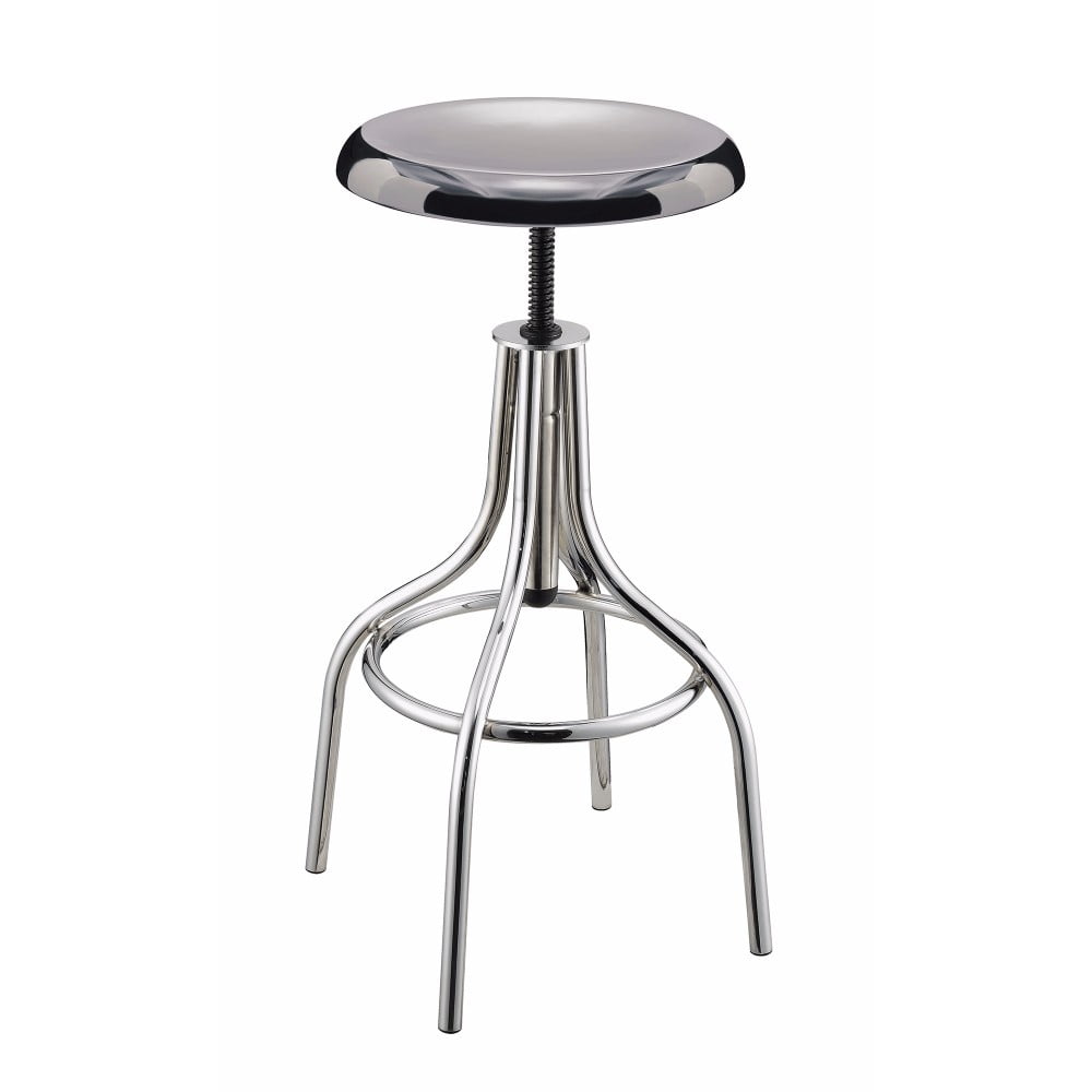 Sleek Backless Adjustable Metal Swivel Bar Stool, Silver