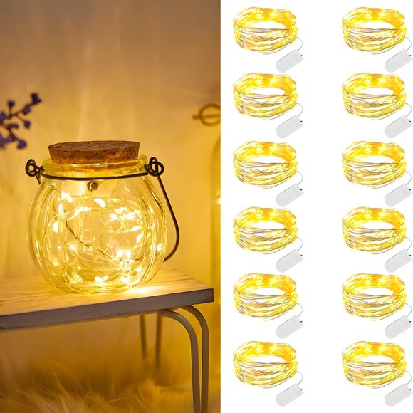 12 Pack Fairy Lights, 2m 20 LEDs LED Fairy Lights, Waterproof Mini LED String Lights for Bottle, Party, Christmas, Bedroom, Warm White