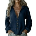 thumbnail image 3 of Camiseta blanca para mujer,Blusa tipo túnica holgada con cuello en V para mujer, manga larga con botones delanteros, mezcla de algodón y lino, ropa informal, sopatenor, 3 of 8