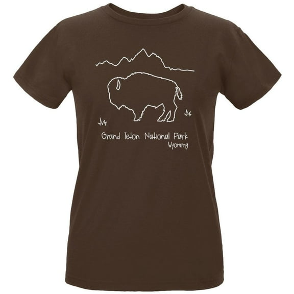 National Park Grand Teton Buffalo Womens Organic T Shirt Chocolate LG