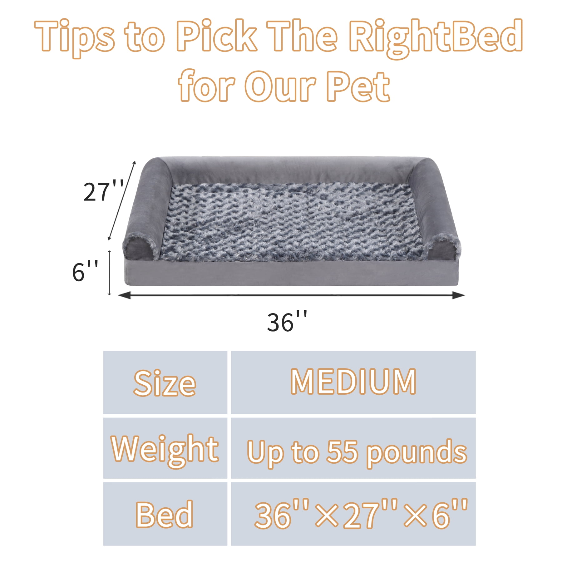 KSIIA 36" Orthopedic Pet Couch for Large Dogs Waterproof Dog Beds with Memory Foam And Washable Cover