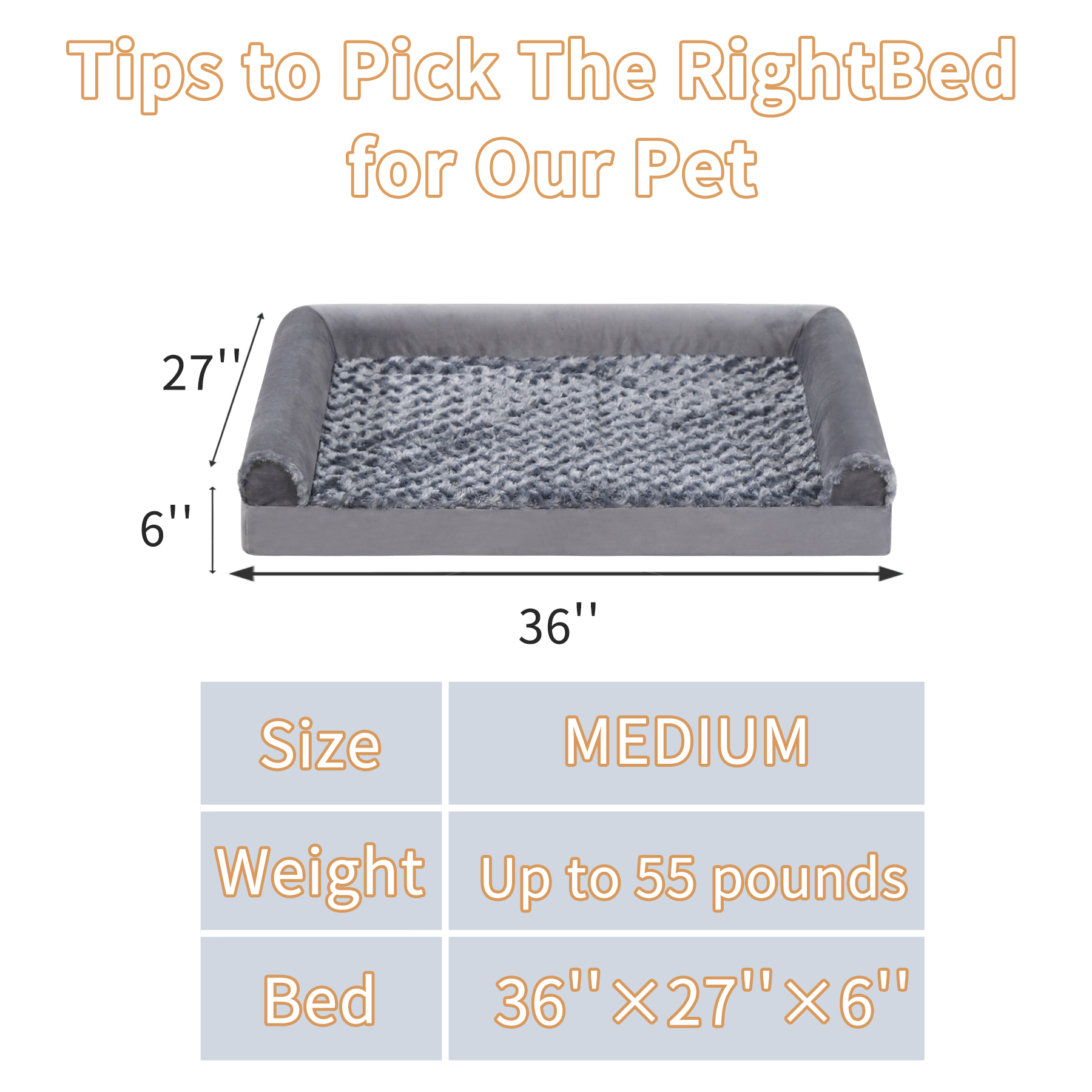 KSIIA Orthopedic Pet Couch, Large Dogs, Gray photo 8