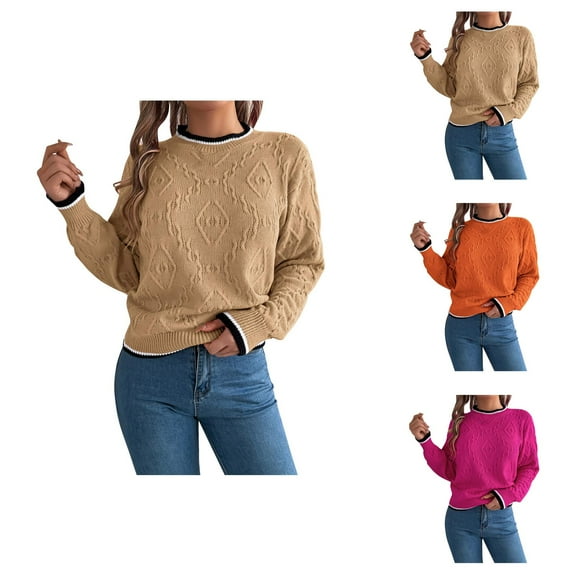 Sweaters for Women 2025 Fall Winter Long Sleeve Crewneck Knit Casual Sweater Jumper Top Womens Pullover Sweaters