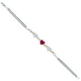 thumbnail image 3 of 925 Silver and 10K Yellow Gold Red Created Ruby and Sky Blue Aquamarine and White Lab Grown Diamond Bracelet for Women (2.94 Cttw, July Birthstone, Heart 7MM and 6MM, 6.5/7/7.5 inch, Made in Italy), 3 of 5