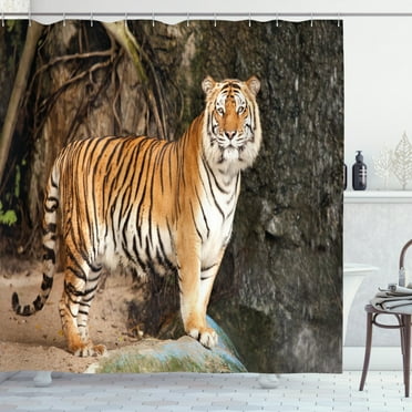 Ambesonne Tiger Shower Curtain, Alert Angry Royal Feline, 69"Wx70"L, Multicolor