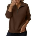 thumbnail image 5 of Women's Half Zip Collar Pullover, Raglan Sleeve Casual Sweatshirt, Pocket Front Kangaroo Pocket, Loose Fit Crewneck Top, Autumn Winter Relaxed Streetwear Style Brown XL, 5 of 10