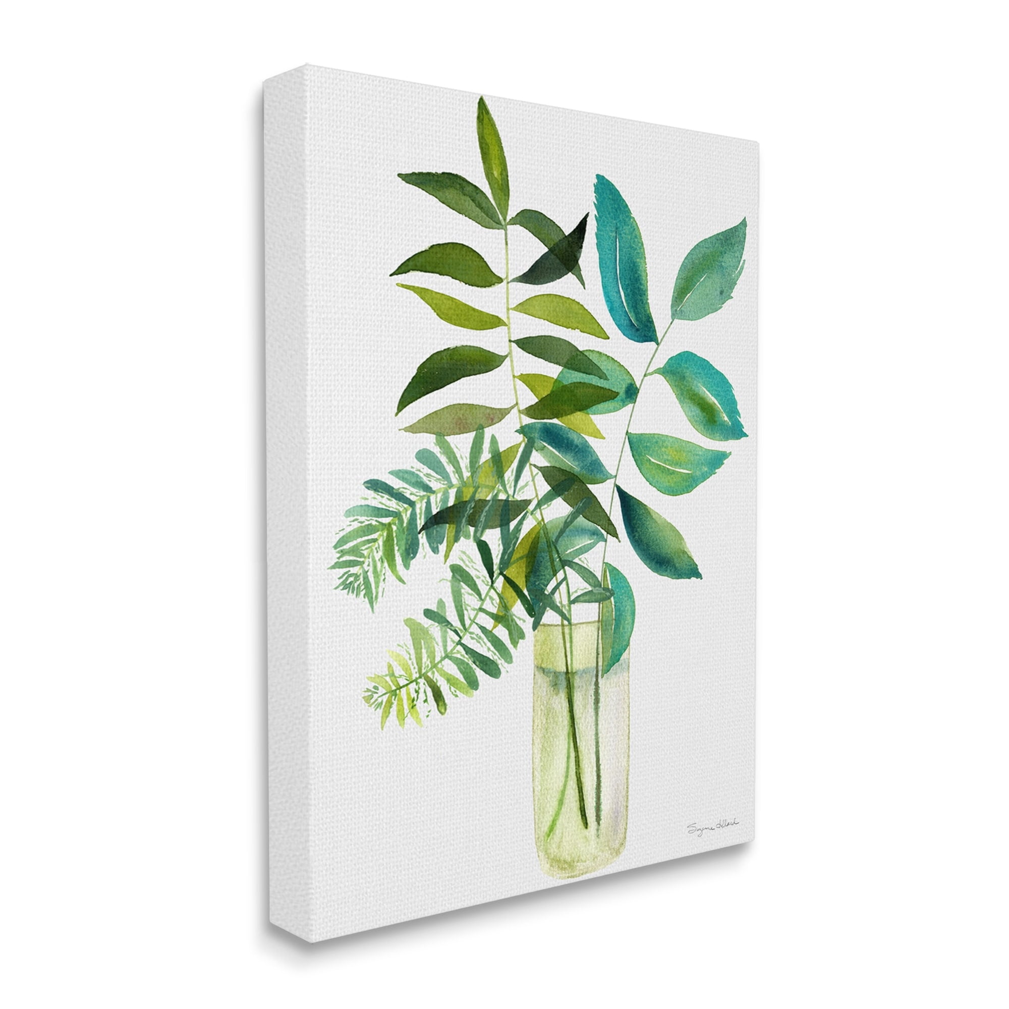 Stupell Industries Simple Green Leaf Sprigs Vase Botanical & Floral Painting Gallery Wrapped Canvas Print Wall Art