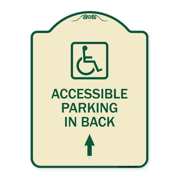 SignMission Designer Series Sign - With NY - Approved Isa Symbol Accessible Parking on Up Arrow (With Graphic) | Tan & Green 18" x 24" Heavy-Gauge Aluminum Architectural Sign | Made in