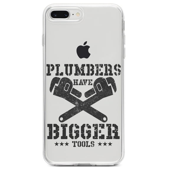 DistinctInk Clear Shockproof Hybrid Case for iPhone 7 PLUS / 8 PLUS (5.5" Screen) TPU Bumper Acrylic Back Tempered Glass Screen Protector - Plumbers Have Bigger Tools