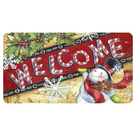 Toland Home Garden Candy Cane Snowman Doormat - Polyester /