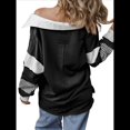 thumbnail image 2 of Sudadera de Mujer de Gran Tamaño con Cuello de Patchwork y Rayas de Colores Contrastantes, Estilo Informal. Negro XXL, 2 of 7