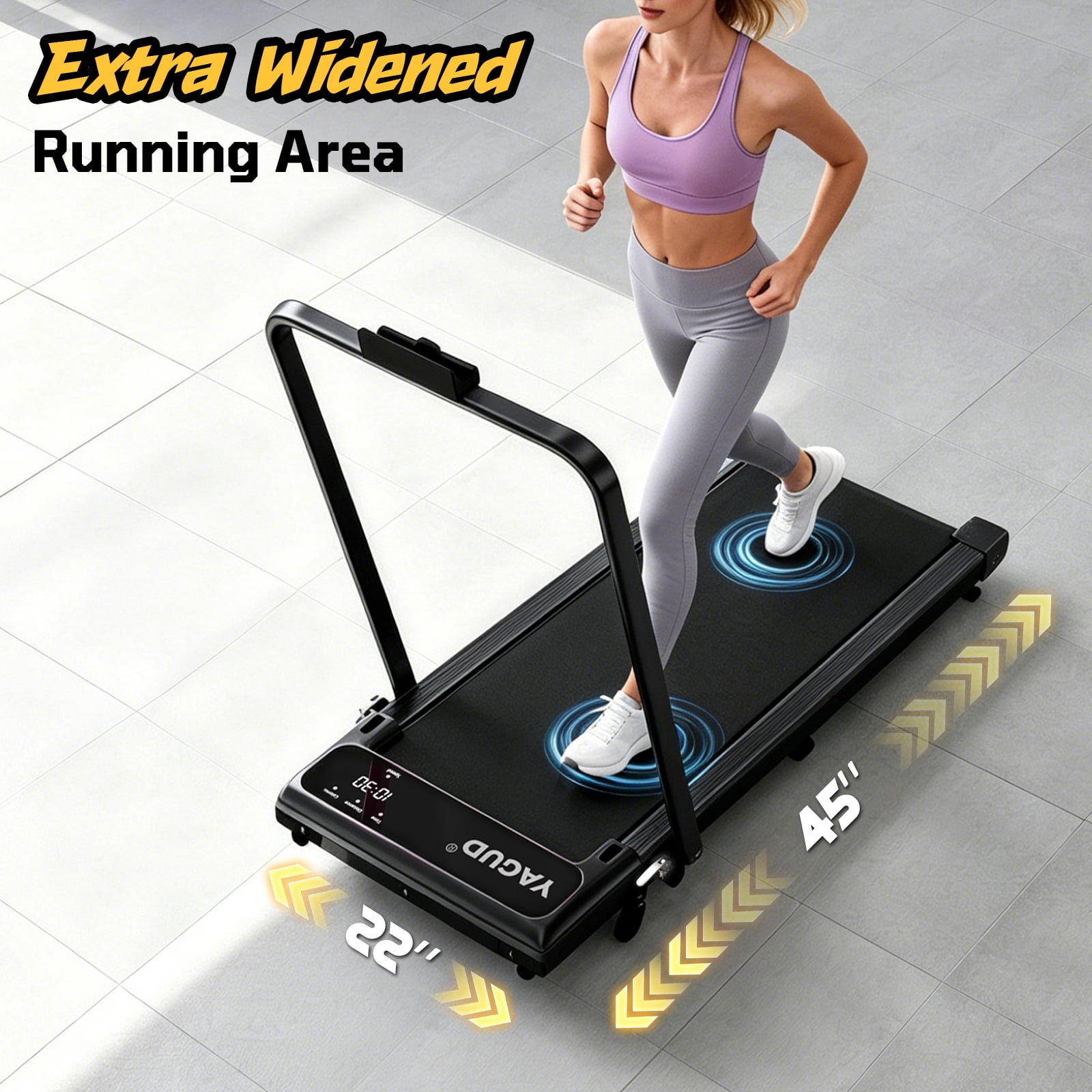 Walking Pad Treadmill with Handle Bar & 6% Adjustable Incline, Foldable Portable Treadmills for Home Office, Quiet Under Desk Treadmill, Black