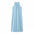 thumbnail image 4 of Blmnix Woman Dress Vacation Dress Long Dresses Shift Petticoat Sleeveless Crew Neck Cocktail-Length Blue with Pockets Summer Dress,S, 4 of 5