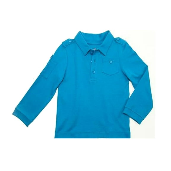 Kidsy Baby Boys Solid Cargo Polo Peruvian Cotton T-Shirt – Long Sleeve, Polo Neck With 3 Buttons – Williamsburg Blue, 3-6 Months