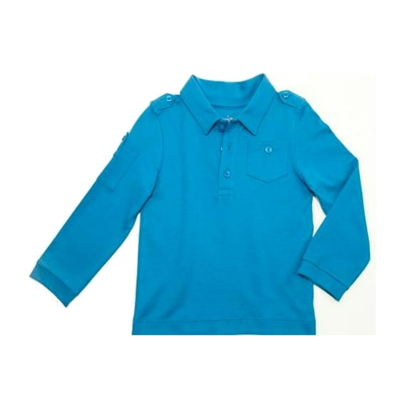 Kleverkids Boys Solid Cargo Polo Peruvian Cotton T-Shirt – Long Sleeve, Polo Neck With 3 Buttons, Williamsburg Blue, 6