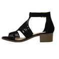 thumbnail image 4 of Gilian-1 Women's Open Toe Laser Cutout Chunky Heel Ankle Strap Vegan Suede Sandals BLACK 7.5, 4 of 4