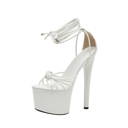 

OAVQHLG3B Women s Shoes Trendy Solid Color Minimalistic Sexy Pointed Cross Lacing Thick Bottom Fine Heels Sandals