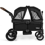 OLAKIDS Wagon Stroller for 2 Kids, Collapsible Adjustable Push Pull Handle Bar, 2 Seater Stroller Wagon with Removable Canopy Snack Tray, Comfortable Drop-Down footwell and Upholstered Seats