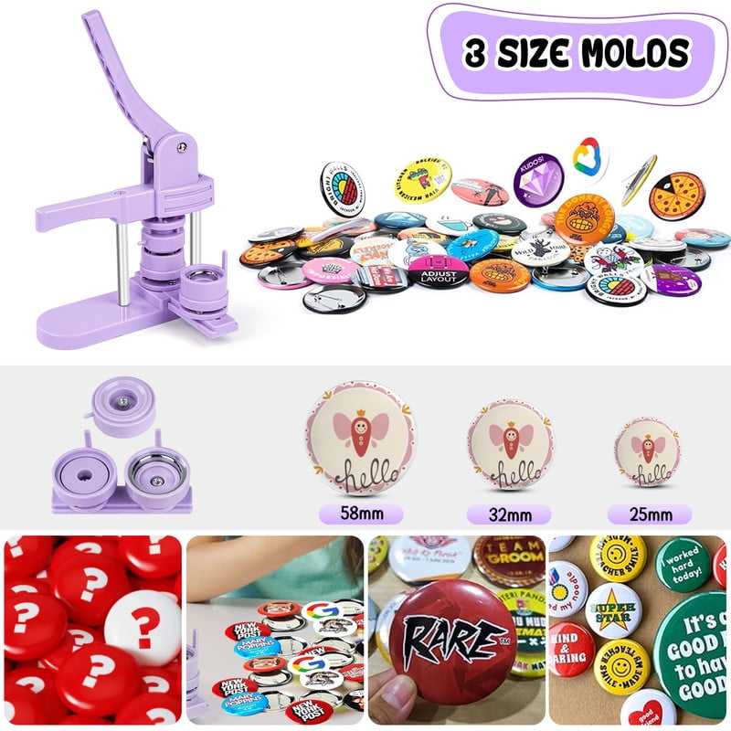 3 in 1 DIY Pin Button Maker Machine 25/32/58mm Badge Press Machine with 300pcs Button Parts